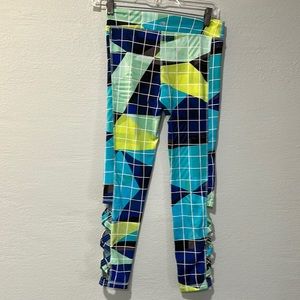 Ideology.  Medium girls leggings, Used good condition. blue green black white.